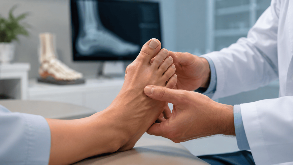 Avaliação médica do pé e da articulação do dedão